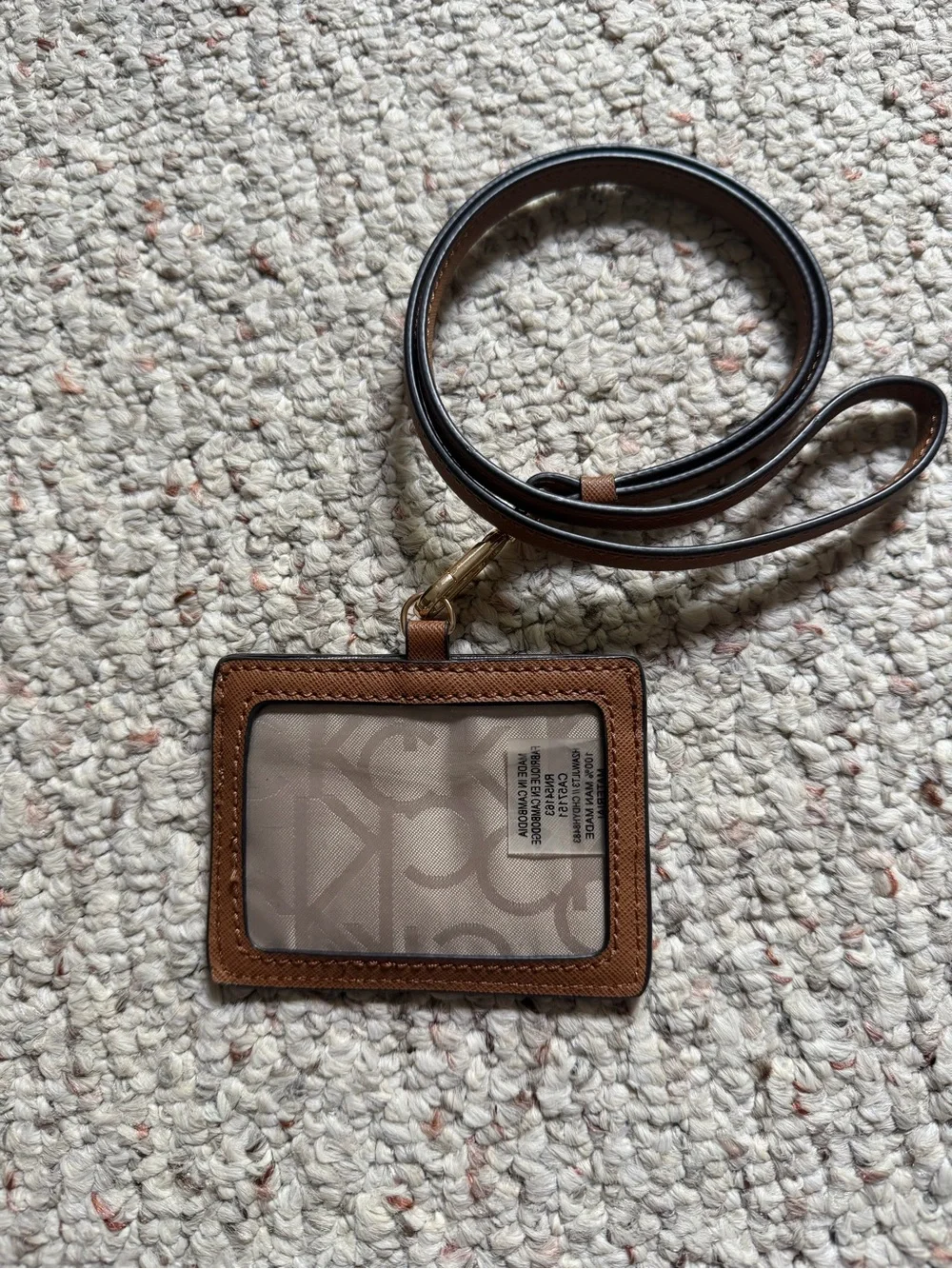 Calvin Klein Tan Leather Card Holder Lanyard